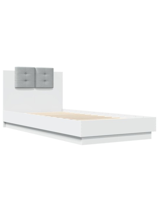 Gultas rāmis ar galvgali un led, balts, 90x200 cm