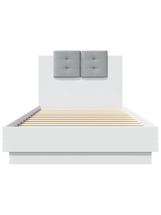 Gultas rāmis ar galvgali un led, balts, 90x200 cm