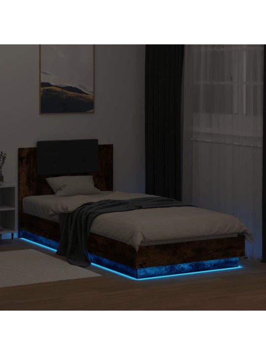 Gultas rāmis ar galvgali un LED, koka krāsa, 90x200 cm