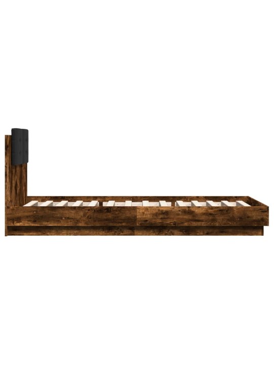 Gultas rāmis ar galvgali un LED, koka krāsa, 90x200 cm