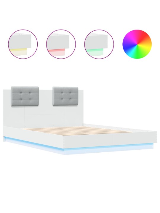 Gultas rāmis ar galvgali un led, balts, 135x190 cm