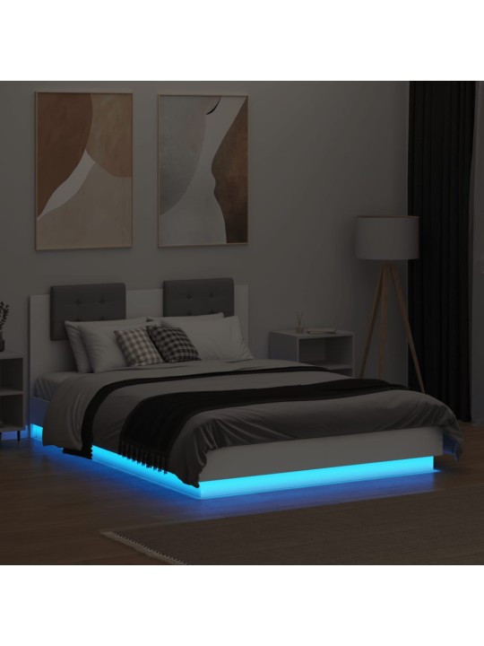 Gultas rāmis ar galvgali un led, balts, 135x190 cm