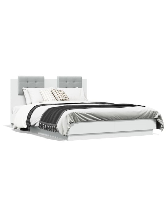 Gultas rāmis ar galvgali un led, balts, 135x190 cm