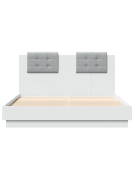 Gultas rāmis ar galvgali un led, balts, 135x190 cm