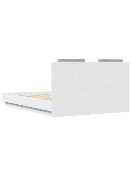 Gultas rāmis ar galvgali un led, balts, 135x190 cm