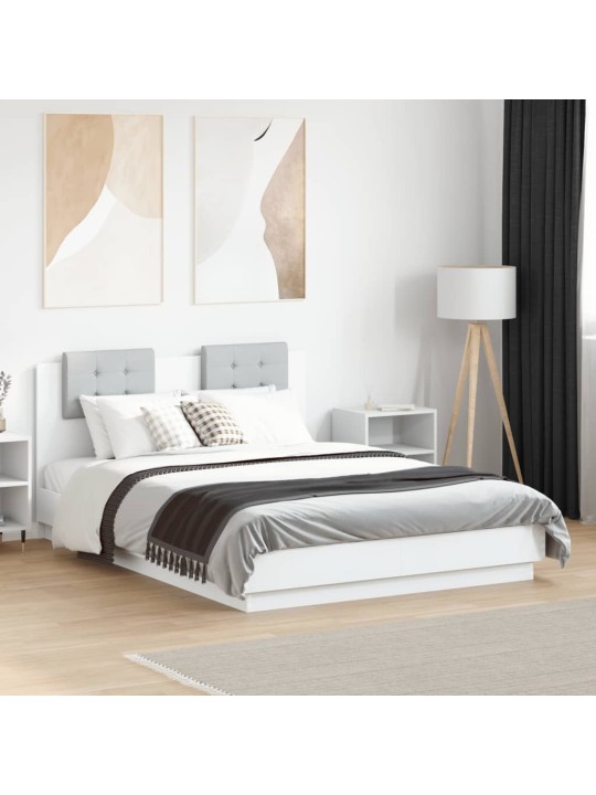 Gultas rāmis ar galvgali un led, balts, 135x190 cm