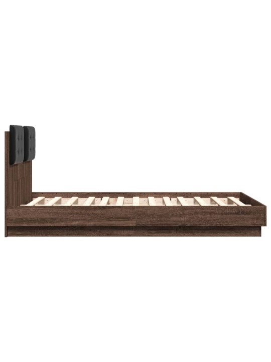 Gultas rāmis ar galvgali un LED, koka krāsa, 135x190 cm