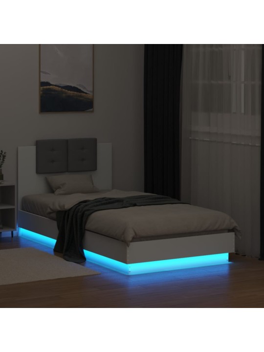 Gultas rāmis ar galvgali un led, balts, 90x190 cm