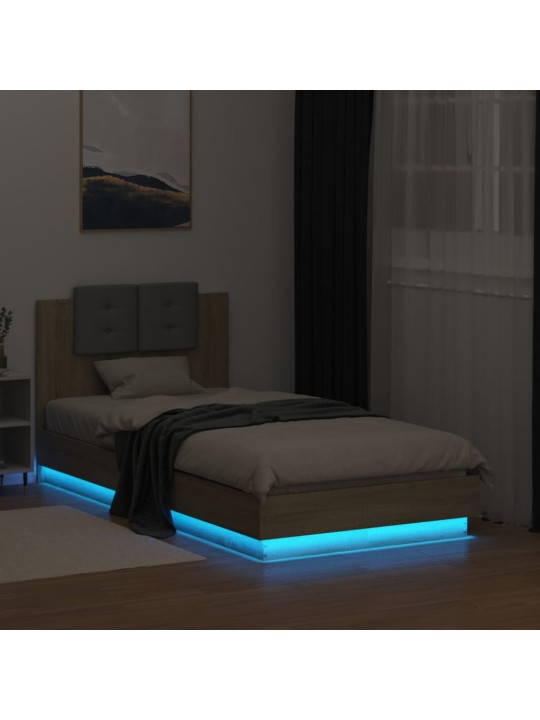 Gultas rāmis ar galvgali un LED, koka krāsa, 90x190 cm