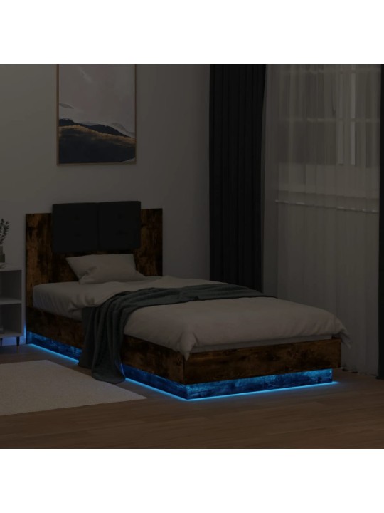 Gultas rāmis ar galvgali un LED, koka krāsa, 90x190 cm