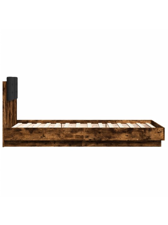 Gultas rāmis ar galvgali un LED, koka krāsa, 90x190 cm