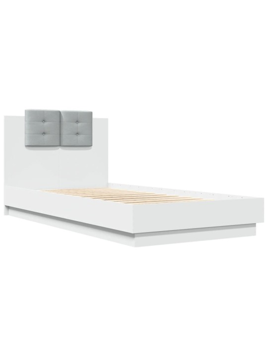Gultas rāmis ar galvgali un led, balts, 75x190 cm