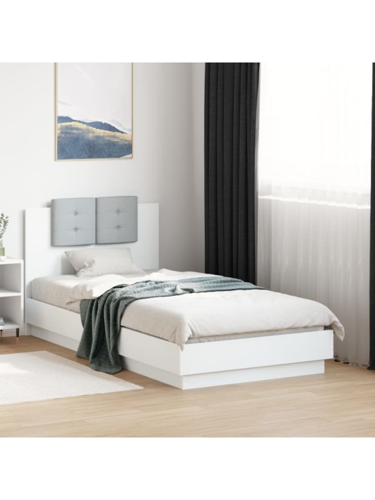 Gultas rāmis ar galvgali un led, balts, 75x190 cm