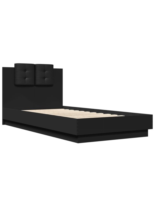 Gultas rāmis ar galvgali un LED, melns, 75x190 cm