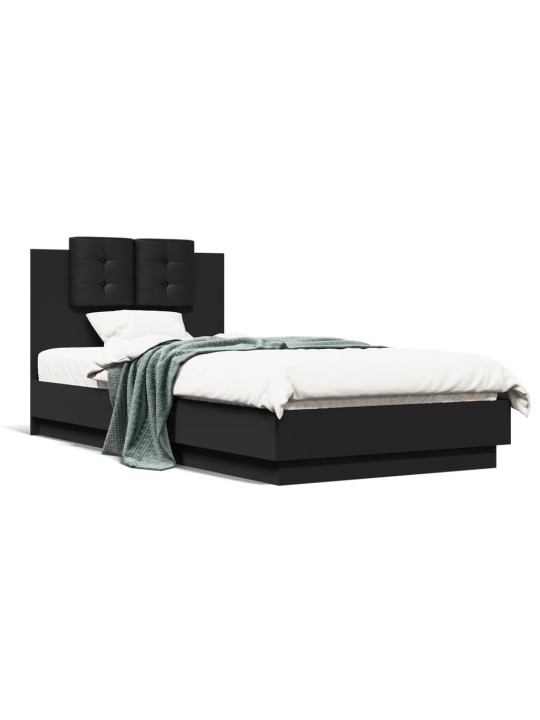 Gultas rāmis ar galvgali un LED, melns, 75x190 cm