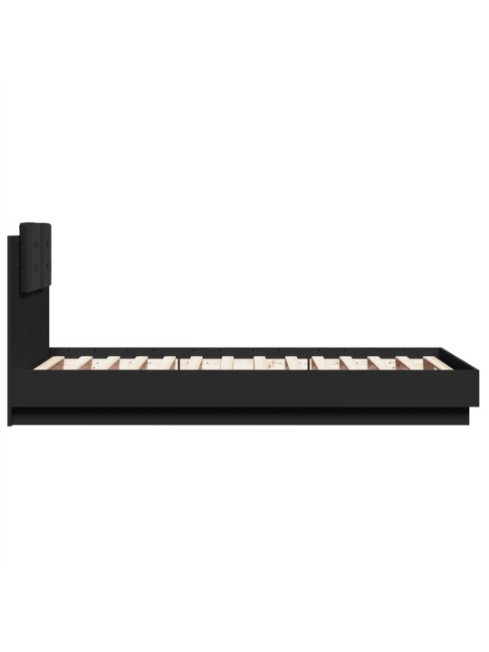 Gultas rāmis ar galvgali un LED, melns, 75x190 cm