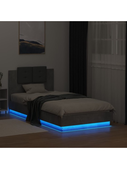 Gultas rāmis ar galvgali un led, betona pelēks, 75x190 cm