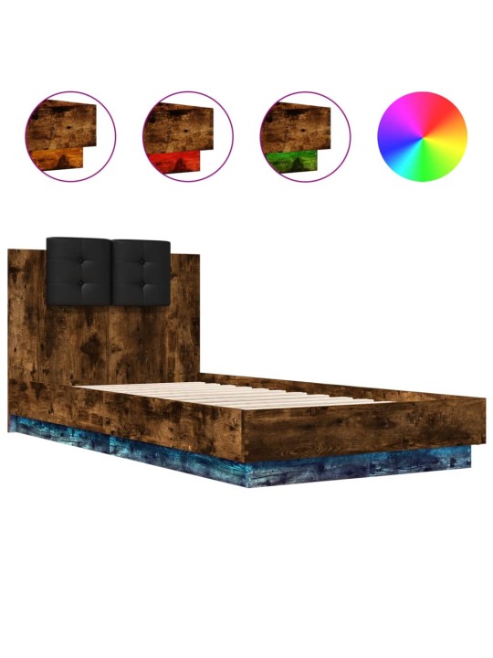 Gultas rāmis ar galvgali un LED, koka krāsa, 75x190 cm