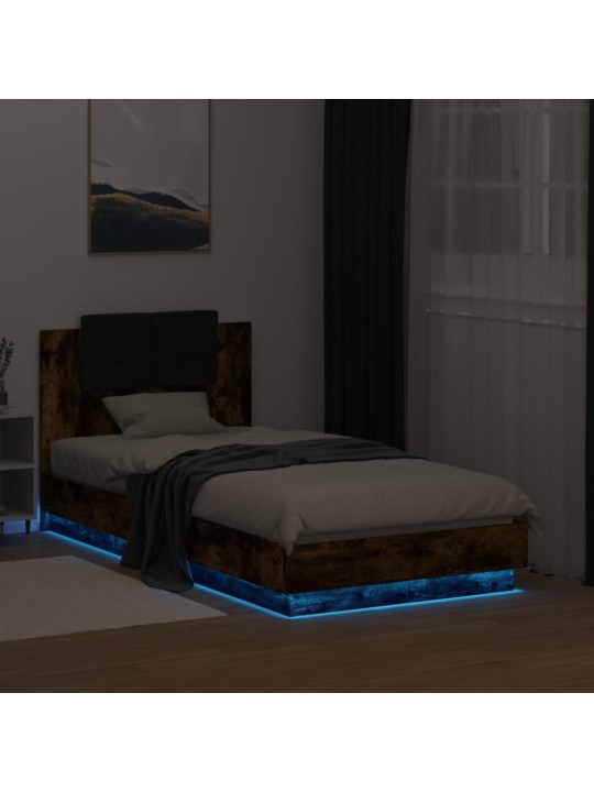 Gultas rāmis ar galvgali un LED, koka krāsa, 75x190 cm