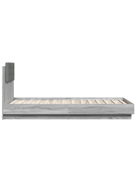 Gultas rāmis ar galvgali un LED, pelēka ozola, 75x190 cm