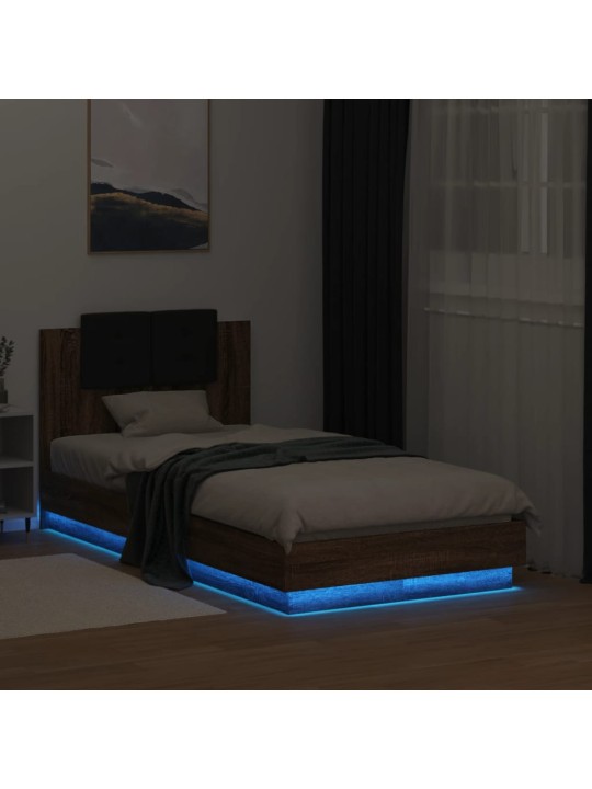 Gultas rāmis ar galvgali un LED, brūna koka krāsa, 75x190 cm