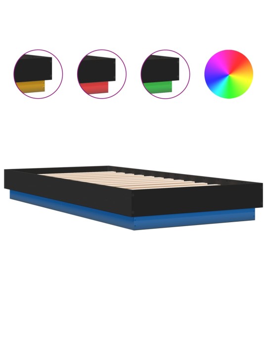 Gultas rāmis ar LED, melns, 100x200 cm