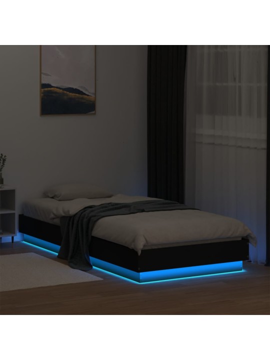Gultas rāmis ar LED, melns, 100x200 cm