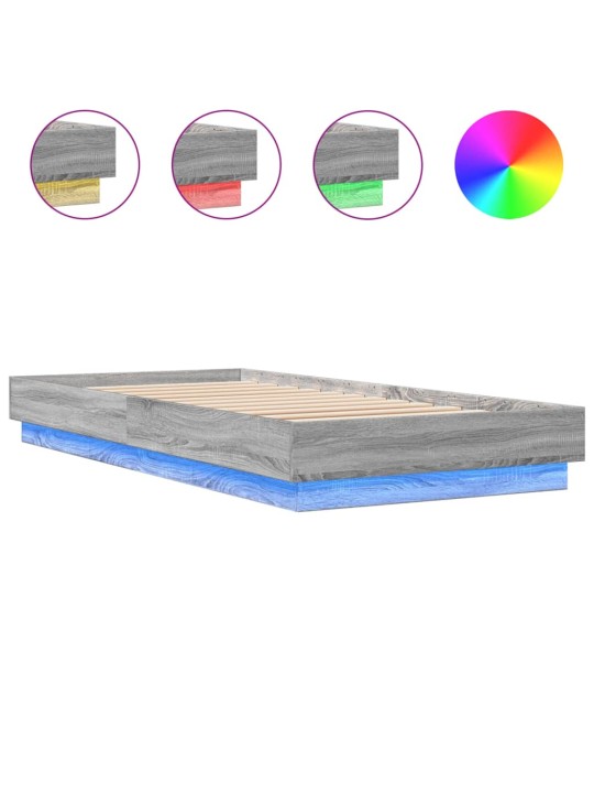 Gultas rāmis ar LED, pelēka ozolkoka, 100x200 cm