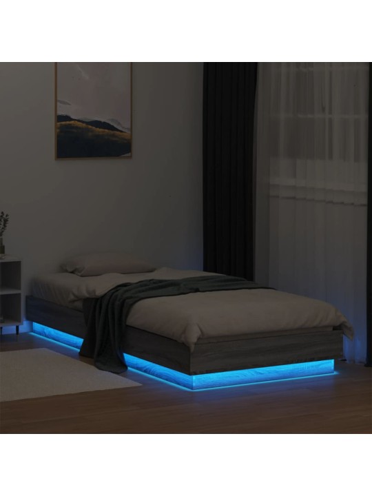 Gultas rāmis ar LED, pelēka ozolkoka, 100x200 cm