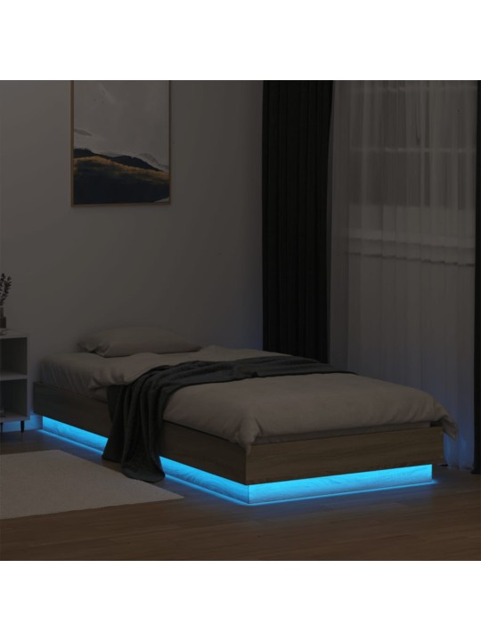 Gultas rāmis ar LED, koka krāsa, 90x200 cm