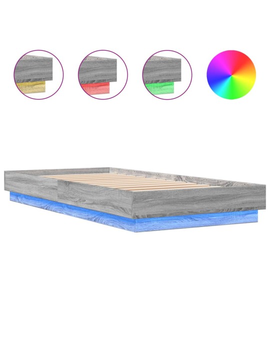 Gultas rāmis ar LED, pelēka ozolkoka, 90x200 cm