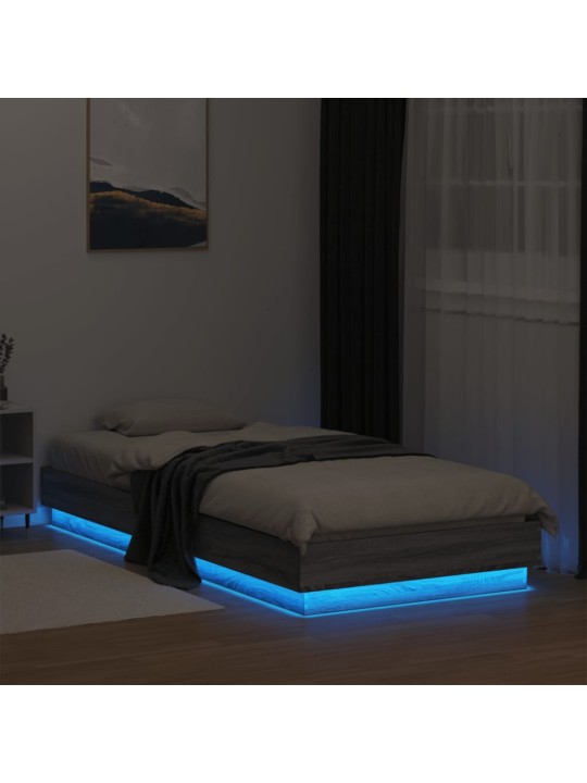 Gultas rāmis ar LED, pelēka ozolkoka, 90x200 cm
