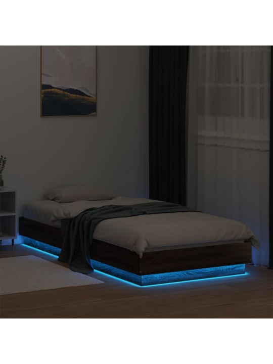 Gultas rāmis ar LED, brūna koka krāsa, 90x200 cm