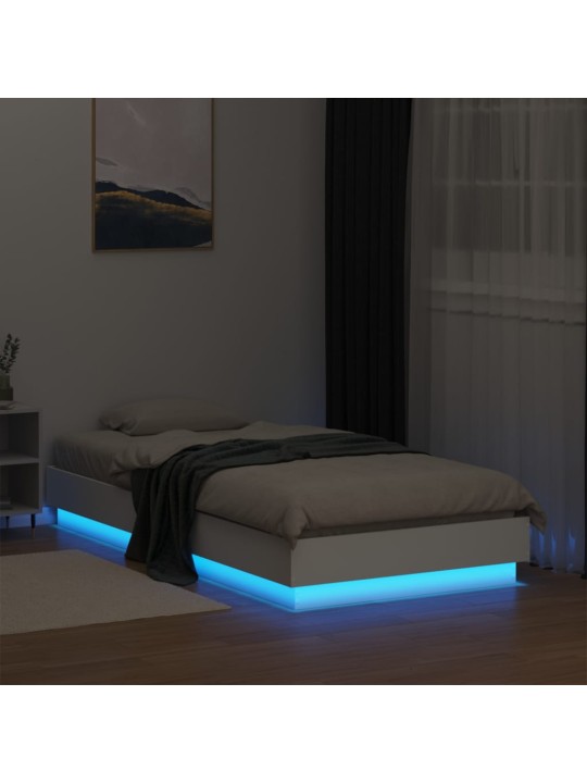 Gultas rāmis ar LED, balts, 90x190 cm
