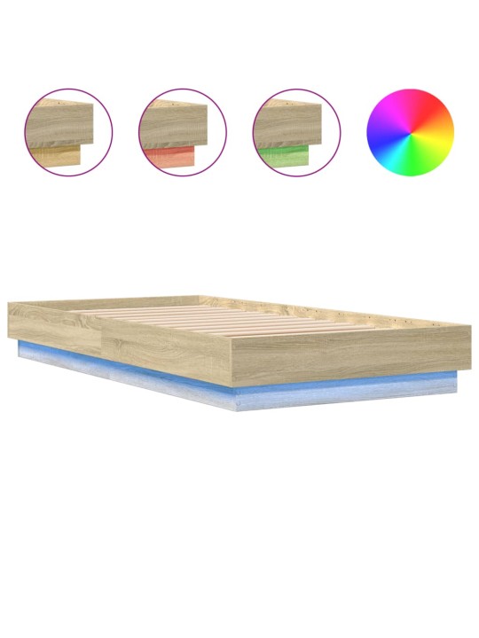 Gultas rāmis ar LED, koka krāsa, 90x190 cm