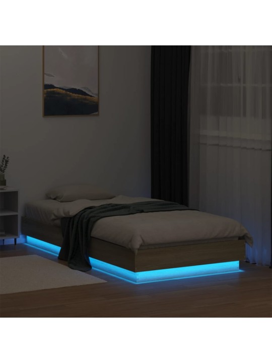 Gultas rāmis ar LED, koka krāsa, 90x190 cm