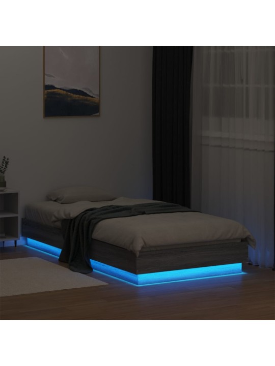 Gultas rāmis ar LED, pelēka ozola, 90x190 cm