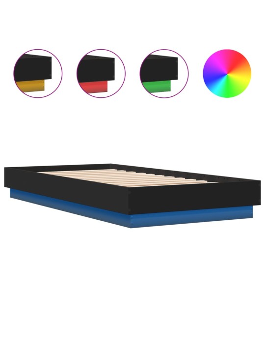 Gultas rāmis ar LED, melns, 75x190 cm