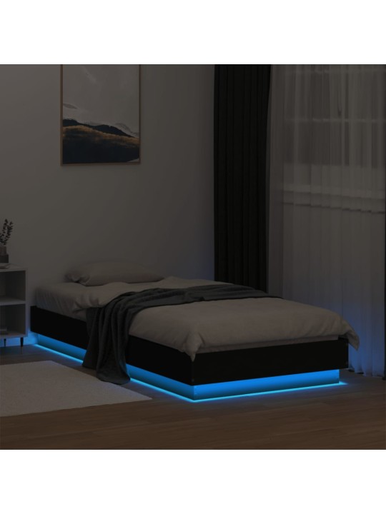 Gultas rāmis ar LED, melns, 75x190 cm