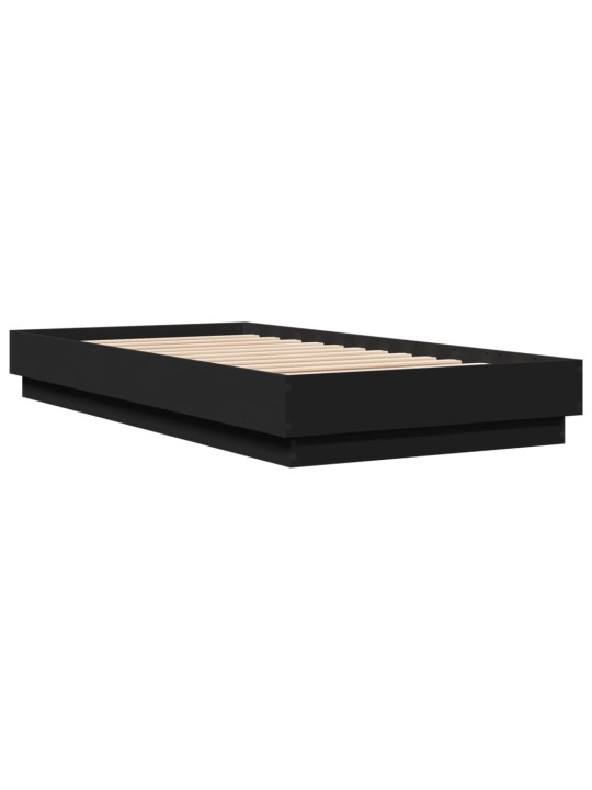 Gultas rāmis ar LED, melns, 75x190 cm