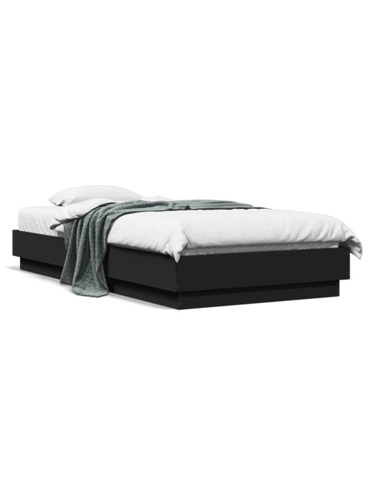 Gultas rāmis ar LED, melns, 75x190 cm