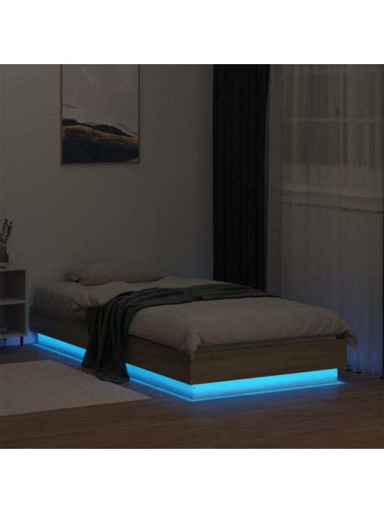 Gultas rāmis ar LED, koka krāsa, 75x190 cm