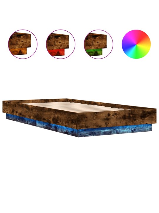 Gultas rāmis ar LED, koka krāsa, 75x190 cm
