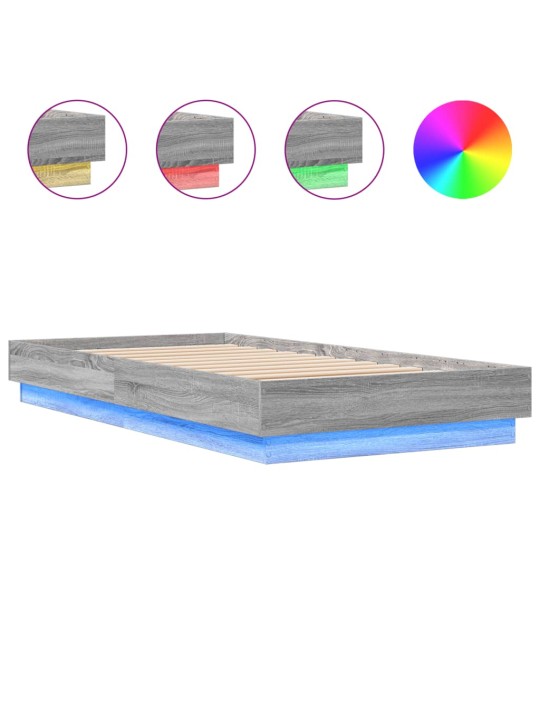 Gultas rāmis ar LED, pelēka ozola, 75x190 cm