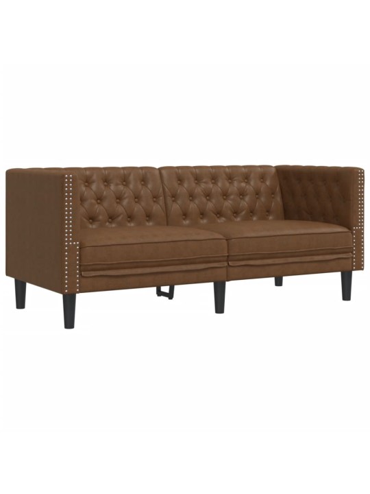 Divdaļīgs chesterfield dīvāns, brūna mākslīgā zamšāda