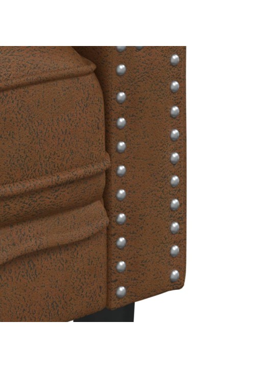 Divdaļīgs chesterfield dīvāns, brūna mākslīgā zamšāda