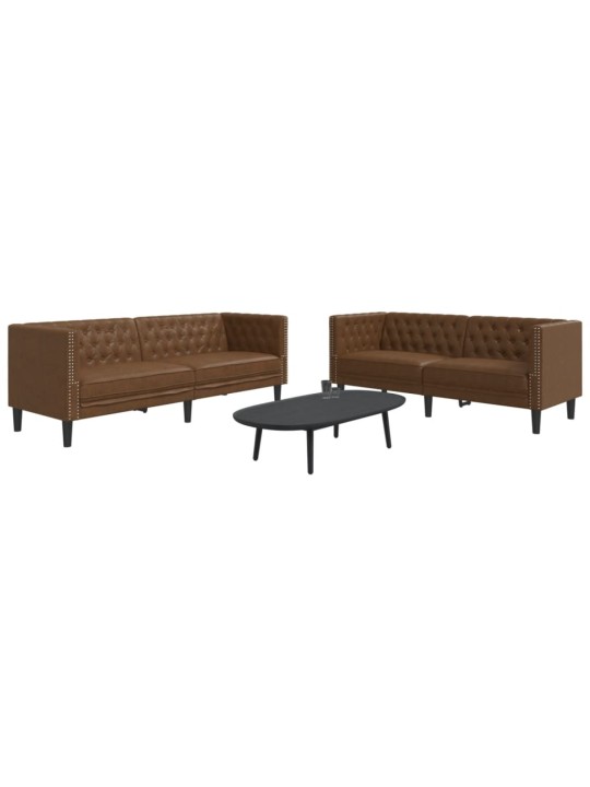 Divdaļīgs chesterfield dīvāns, brūna mākslīgā zamšāda