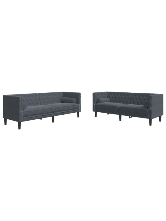 Divdaļīgs chesterfield dīvānu komplekts ar balstiem, samts