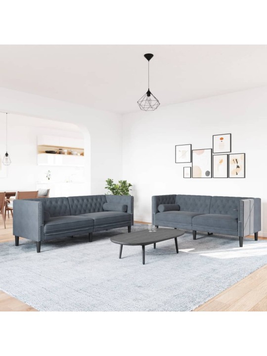 Divdaļīgs chesterfield dīvānu komplekts ar balstiem, samts