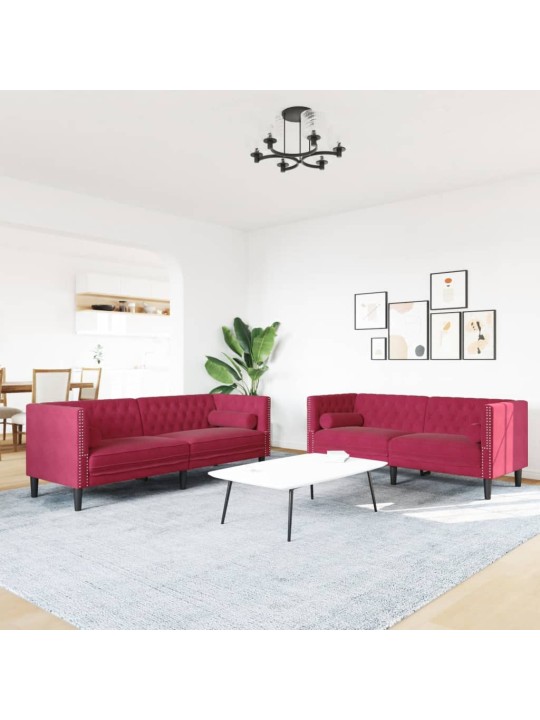 Divdaļīgs chesterfield dīvānu komplekts ar balstiem, samts